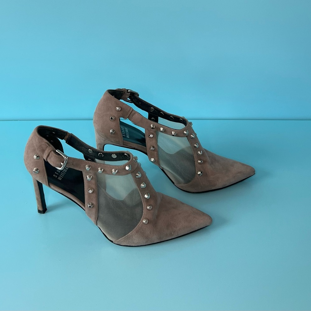 Stuart Weitzman Grey Studded Heel Booties